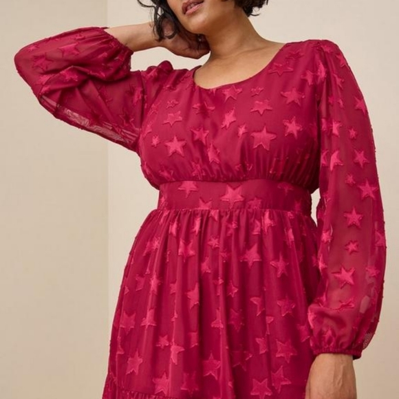 HOST PICK! TORRID Beautiful Clip Dot Star Long Sleeve Dress Medium - Picture 2 of 6